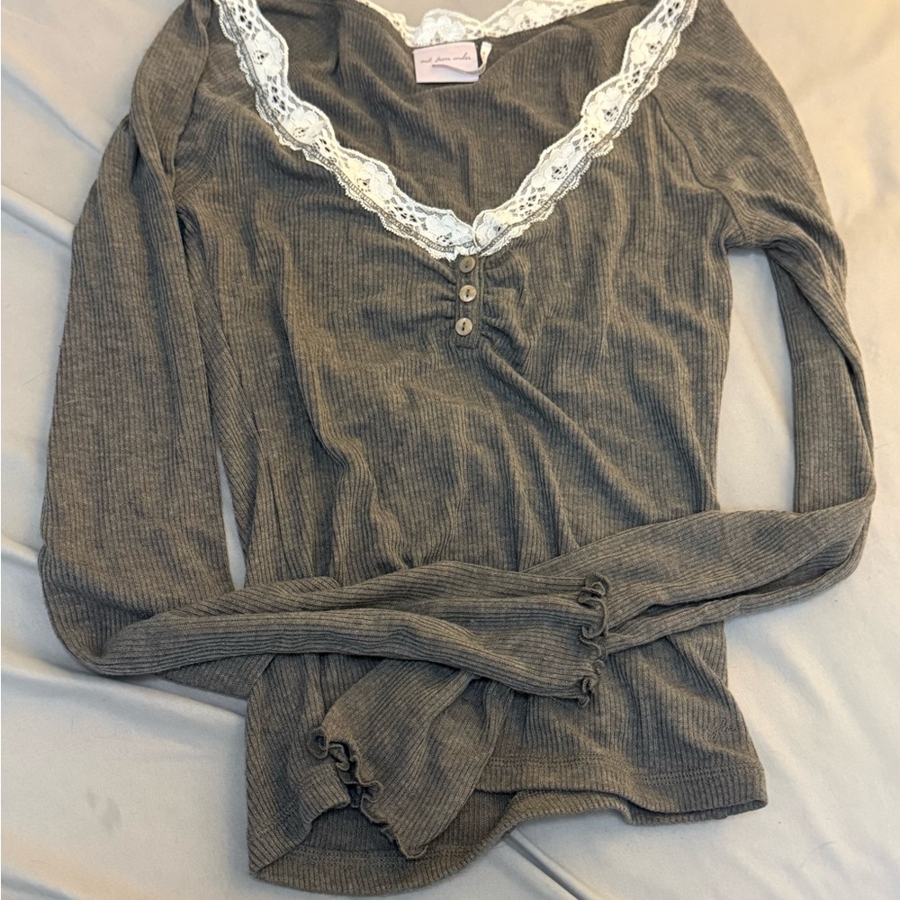 Urban Outfitters Gray Lace-Trimmed Top
